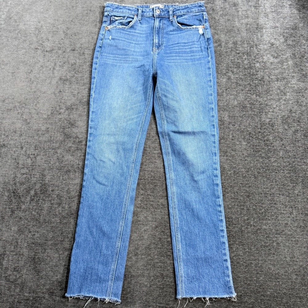PAIGE Cindy High Rise Straight Leg Jeans Blue‎ Distressed Raw Hem Size 27
